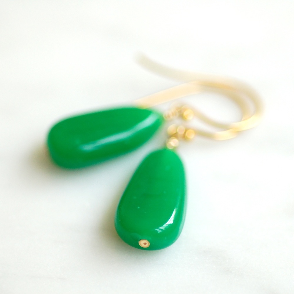 Green vintage glass dangly earrings